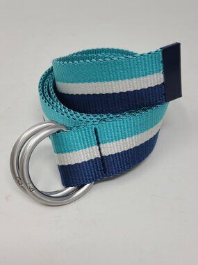 Vineyard Vines Nylon Belt  Size Medium Blue White Stripe D Ring adjustable
